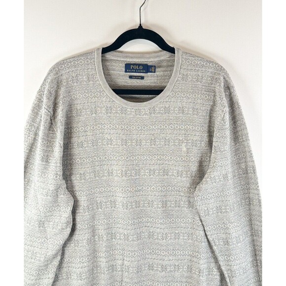 Polo Ralph Lauren Mens Sweater Gray Pima Cotton Fair Isle Knit Pullover Large - Picture 6 of 13